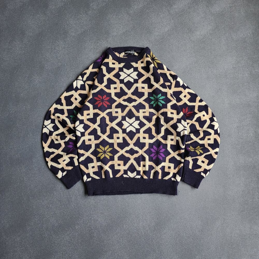 Vintage Bachrach Abstract Silk Cotton Knit Sweater XL